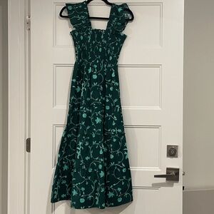 Hill House - The Ellie Nap Dress, Emerald Botanical Poplin XXS